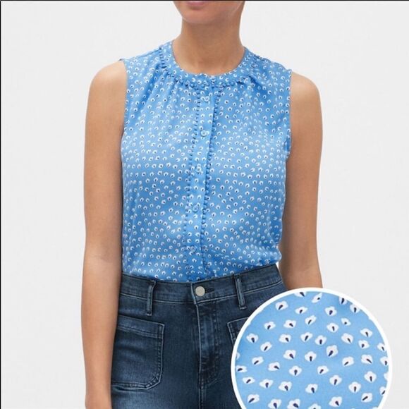 Banana Republic Blue Patterned Button Down Tank - Picture 7 of 9